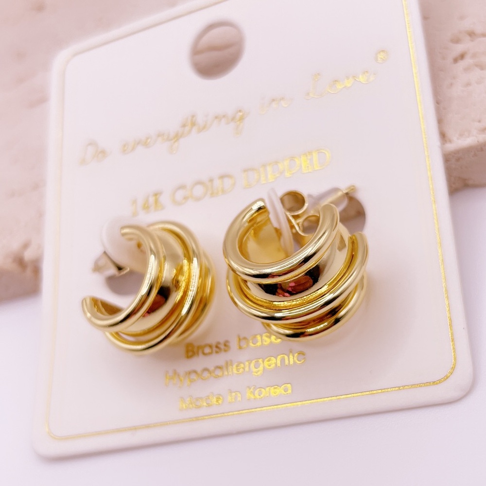 Do Everything in Love Gold and Silver Triple Hoop Earrings